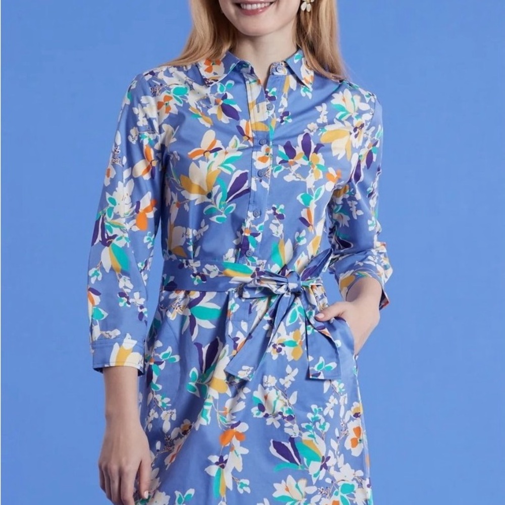 Tyler Boe Periwinkle Blue Floral Tie-Waist Long Sleeve Dress